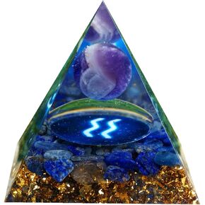 Besorgone Orgone Pyramid Zodiac Taurus Crystal Healing Stone Amethyst Sphere with Tiger Eye for Positive Energy Chakra Reiki Protection Orgonite Pryamids Meditation Gift