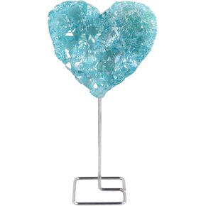 mookaitedecor Angel Aura Titanium Coated Rock Quartz with Stainless Stand, Geode Crystal Cluster Stone for Healing Reiki and Home Decor