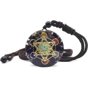 EDEN'S CALL Healing 7 Chakra Metatron's Cube Orgonite Crystal Stone Pendant Necklace for Men and Women 26.38" Adjustable Energy Generator Necklace