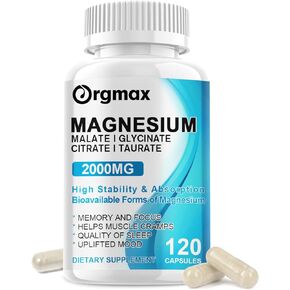 مكمل مركب ثلاثي المغنيسيوم - مع جليسينات المغنيسيوم 500 مجم، مالات، سيترات وتورات - 13 في 1 تركيبة متقدمة للهدوء والعضلات ودعم الأعصاب والنوم - نباتي وغير معدل وراثيًا in Kuwait