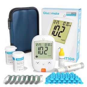 Glucose Monitor Kit - Blood Sugar Test Kit with Blood Glucose Test Strips & Lancets for Diabetes Testing | Glucomate Blood Glucose Monitor Kit includes 1 Blood Sugar Monitor, 100 Diabetic Test Strips, 100 30G Lancets, 1 Lancing Device and Diabetes Testing in Kuwait