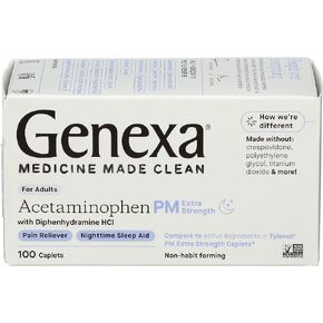 Genexa Extra Strength Pain & Fever PM Acetaminophen & Sleep Aid Caplets, 50 Count in Kuwait