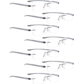 READING GLASSES 7 pack Small Lens Rimless Readers (Blue Arm)