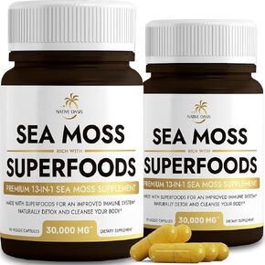 (2-Pack) Sea Moss Capsules | 30,000mg | Raw Irish Sea Moss Pills Plus Superfoods Powder | 13 Ingredient Blend with Black Seed Oil Ashwagandha Ginger | Alternative to Gel, Gummies & Powder | 180 Count. in Saudi Arabia
