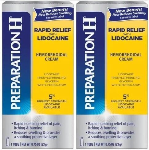 كريم التحضير H للتخفيف السريع من البواسير مع الليدوكائين، تخفيف التخدير للتورم والألم والحرق والحكة - عبوة أنبوبية 0.75 أونصة من 2 = 1.5 أونصة in Kuwait