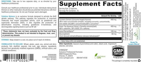 XYMOGEN Cytokine Balance (منشط Nrf2 سابقًا) لدعم مضادات الأكسدة وإزالة السموم - مستخلص الشاي الأخضر، Trans-Pterostilbene، مستخلص الكركم، الجلوكورافانين (60 كبسولة) in Saudi Arabia