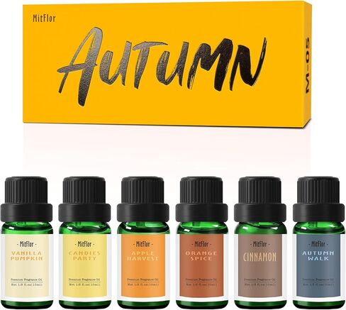 زيوت عطرية للخريف، زيوت ميتفلور معطرة فاخرة، زيوت عطرية لموزع الروائح والشموع والصابون، مجموعة هدايا زيوت عطرية للعلاج العطري في الخريف والقرفة وتوابل البرتقال والفانيليا واليقطين وغيرها in Kuwait