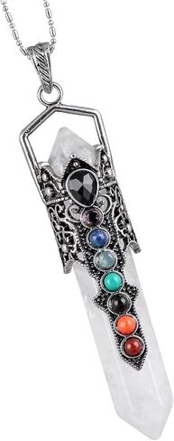 Nupuyai Hexagonal Crystal Point Pendant Necklace for Women Healing 7 Chakra Crystal Stone Pendant Amulet with Chain in Kuwait