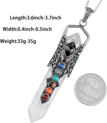 Nupuyai Hexagonal Crystal Point Pendant Necklace for Women Healing 7 Chakra Crystal Stone Pendant Amulet with Chain in Kuwait