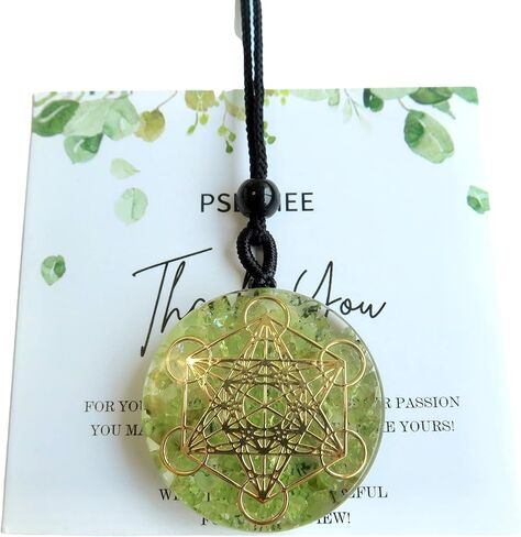 بسيهي عقد بقلادة شاكرا الاورجون العلاجية بلون اخضر من ميتاترون، مكعب ميتاترون، هندسة مقدسة، احجار كريستال اورغونيت، قلب رابع، مجوهرات ريكي شاكرا للرجال والنساء in Kuwait