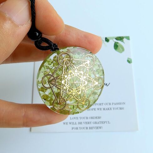 بسيهي عقد بقلادة شاكرا الاورجون العلاجية بلون اخضر من ميتاترون، مكعب ميتاترون، هندسة مقدسة، احجار كريستال اورغونيت، قلب رابع، مجوهرات ريكي شاكرا للرجال والنساء in Kuwait