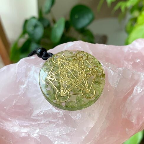 بسيهي عقد بقلادة شاكرا الاورجون العلاجية بلون اخضر من ميتاترون، مكعب ميتاترون، هندسة مقدسة، احجار كريستال اورغونيت، قلب رابع، مجوهرات ريكي شاكرا للرجال والنساء in Kuwait