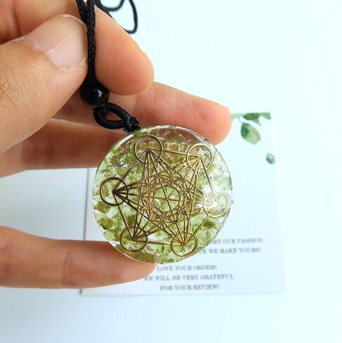 بسيهي عقد بقلادة شاكرا الاورجون العلاجية بلون اخضر من ميتاترون، مكعب ميتاترون، هندسة مقدسة، احجار كريستال اورغونيت، قلب رابع، مجوهرات ريكي شاكرا للرجال والنساء in Kuwait