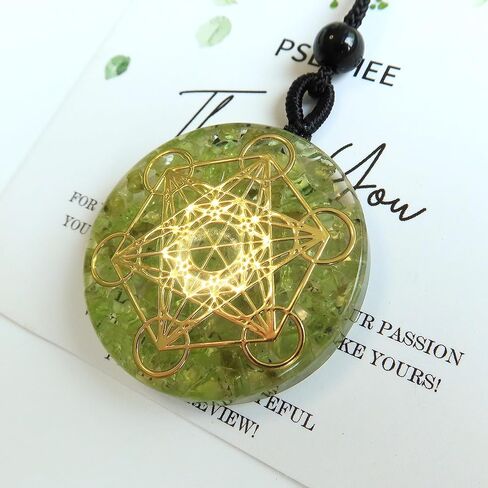 بسيهي عقد بقلادة شاكرا الاورجون العلاجية بلون اخضر من ميتاترون، مكعب ميتاترون، هندسة مقدسة، احجار كريستال اورغونيت، قلب رابع، مجوهرات ريكي شاكرا للرجال والنساء in Kuwait