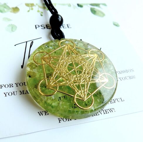 بسيهي عقد بقلادة شاكرا الاورجون العلاجية بلون اخضر من ميتاترون، مكعب ميتاترون، هندسة مقدسة، احجار كريستال اورغونيت، قلب رابع، مجوهرات ريكي شاكرا للرجال والنساء in Kuwait