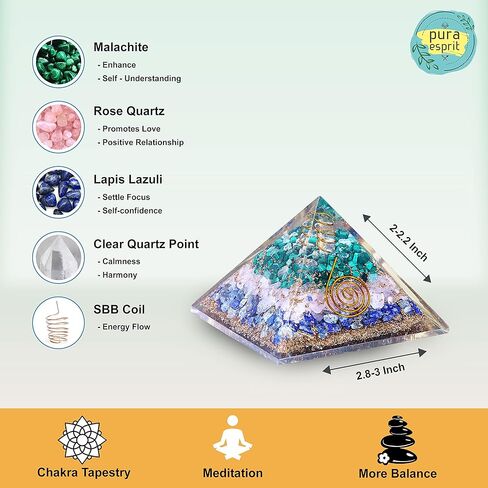 هرم اورجون - هرم كريستالي من الكوارتز الوردي والمالاكيت واللازورد - مولد طاقة ايجابي لحماية هرم الاورجونيت - كريستالات هرمية واحجار علاجية - وفرة امباث in Kuwait