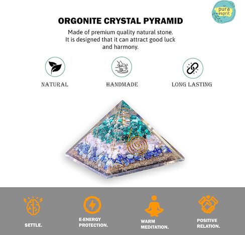 هرم اورجون - هرم كريستالي من الكوارتز الوردي والمالاكيت واللازورد - مولد طاقة ايجابي لحماية هرم الاورجونيت - كريستالات هرمية واحجار علاجية - وفرة امباث in Kuwait