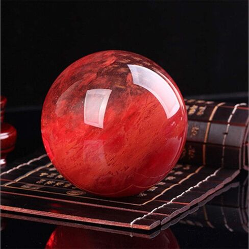 كرة كريستال حمراء من BeneCharm مع حامل، كرة كريستال طبيعية 100 مم ذوبان أحجار كريمة كريستال كوارتز للتأمل، والشفاء، ومجال العرافة، وتزيين المنزل، فنغشوي in Kuwait