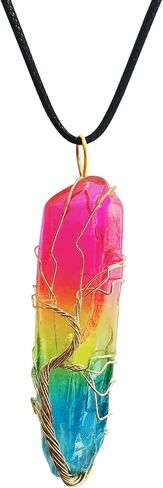 WEIENSC قوس قزح الكوارتز الكريستال قلادة الأحجار الكريمة كريستال شفاء روك شقرا قلادة قلادة المرأة الأحجار الكريمة قلادة مجوهرات هدايا in Kuwait