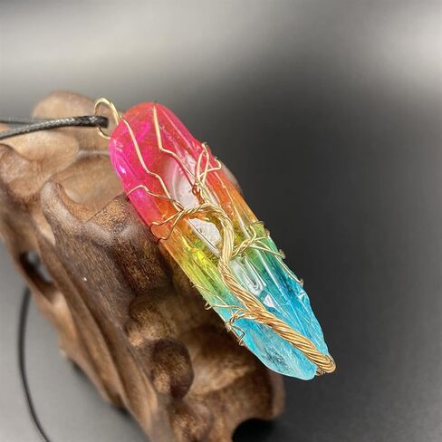 WEIENSC قوس قزح الكوارتز الكريستال قلادة الأحجار الكريمة كريستال شفاء روك شقرا قلادة قلادة المرأة الأحجار الكريمة قلادة مجوهرات هدايا in Kuwait