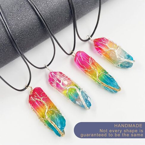 WEIENSC قوس قزح الكوارتز الكريستال قلادة الأحجار الكريمة كريستال شفاء روك شقرا قلادة قلادة المرأة الأحجار الكريمة قلادة مجوهرات هدايا in Kuwait