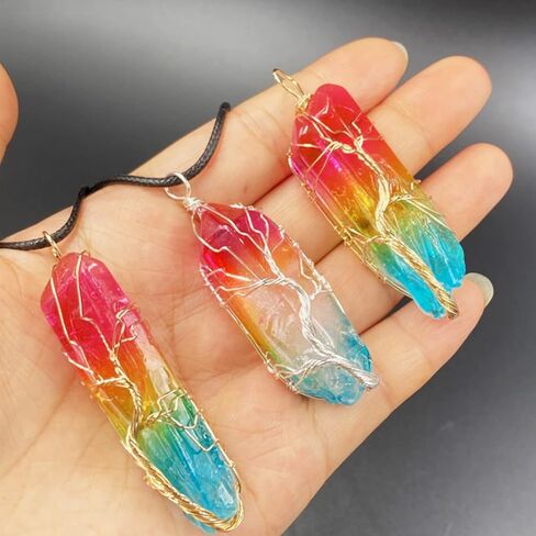 WEIENSC قوس قزح الكوارتز الكريستال قلادة الأحجار الكريمة كريستال شفاء روك شقرا قلادة قلادة المرأة الأحجار الكريمة قلادة مجوهرات هدايا in Kuwait