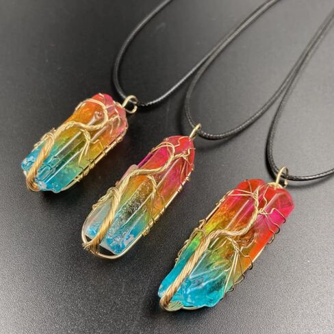 WEIENSC قوس قزح الكوارتز الكريستال قلادة الأحجار الكريمة كريستال شفاء روك شقرا قلادة قلادة المرأة الأحجار الكريمة قلادة مجوهرات هدايا in Kuwait