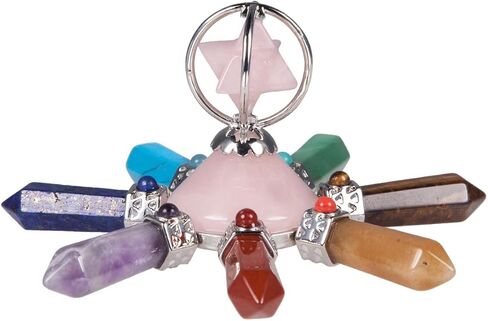 SUNYIK Handmade 7 Chakra Crystal Merkaba Star Pyramid Conical Energy Generator, Healing Reiki Crystal Point Hexagonal Prisms Seven Direction, Tiger's Eye in Kuwait