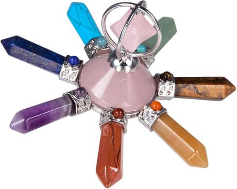 SUNYIK Handmade 7 Chakra Crystal Merkaba Star Pyramid Conical Energy Generator, Healing Reiki Crystal Point Hexagonal Prisms Seven Direction, Tiger's Eye in Kuwait