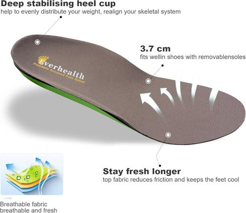 Everhealth Plantar Fasciitis Insoles Orthotic Arch Support Shoe Inserts Insoles for Women Men, Shock Absorption Cushioning Insoles Supportive for Flat Feet, High Arch, Foot Heel Pain, Metatarsalgia in Kuwait