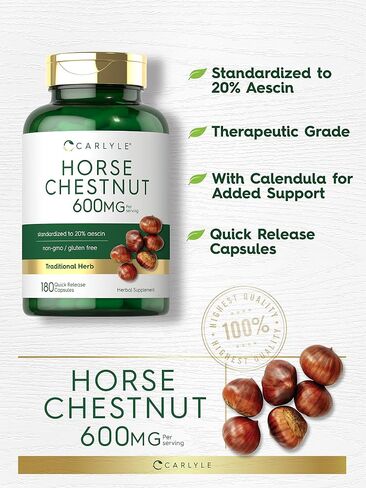 Carlyle Horse Chestnut Capsules 600mg | 180 Count | Non-GMO, Gluten Free Extract in Saudi Arabia