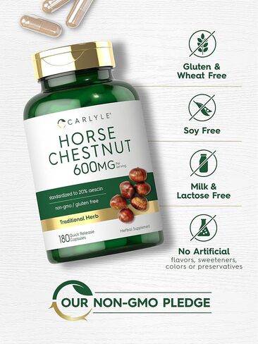 Carlyle Horse Chestnut Capsules 600mg | 180 Count | Non-GMO, Gluten Free Extract in Saudi Arabia