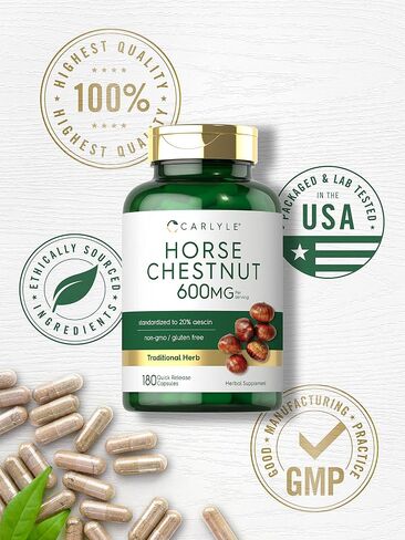 Carlyle Horse Chestnut Capsules 600mg | 180 Count | Non-GMO, Gluten Free Extract in Saudi Arabia