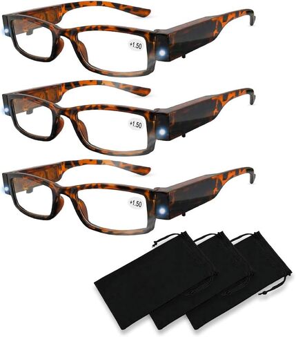 Reading Glasses with Light Bright LED Readers with Lights Reading Glasses Lighted Magnifier Nighttime Reader Compact Full Frame Eyewear Clear Vision Unisex Clear Vision Lighted Eye Glasses (+100) in Saudi Arabia
