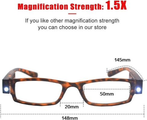 Reading Glasses with Light Bright LED Readers with Lights Reading Glasses Lighted Magnifier Nighttime Reader Compact Full Frame Eyewear Clear Vision Unisex Clear Vision Lighted Eye Glasses (+100) in Saudi Arabia