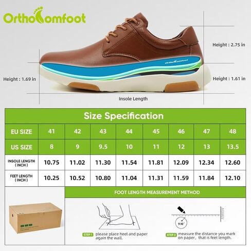 فستان OrthoComfoot المريح لتقويم العظام للرجال مع دعم للقوس، حذاء مشي كاجوال من الجلد الطبيعي لالتهاب اللفافة الأخمصية، حذاء رياضي أنيق لدعم القوس لتخفيف آلام القدم والكعب in Saudi Arabia