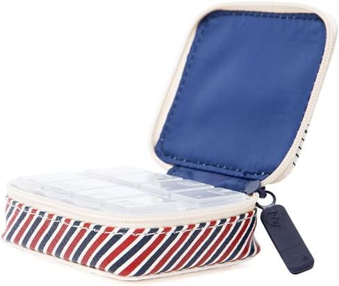 حقيبة حبوب الدواء النسائية بسحاب من MIAMICA مع منظم بلاستيكي قابل للإزالة لمدة 8 أيام، مبطن أسود، 3.5 بوصة × 2.75 بوصة × 1.25 بوصة - تصميم مضغوط لصندوق الدواء الأسبوعي اللطيف، (M31573) in Kuwait