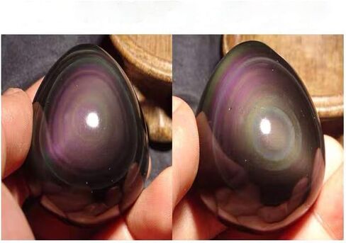 شفاء كريستال سبج أسود مع حجر قوس قزح العين النخيل حجر الجيب حجر القلق لموازنة طاقة الريكي (سبج أسود مع عين قوس قزح البيضاوي) in Kuwait