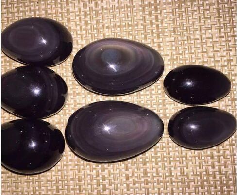 شفاء كريستال سبج أسود مع حجر قوس قزح العين النخيل حجر الجيب حجر القلق لموازنة طاقة الريكي (سبج أسود مع عين قوس قزح البيضاوي) in Kuwait