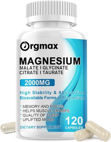 مكمل مركب ثلاثي المغنيسيوم - مع جليسينات المغنيسيوم 500 مجم، مالات، سيترات وتورات - 13 في 1 تركيبة متقدمة للهدوء والعضلات ودعم الأعصاب والنوم - نباتي وغير معدل وراثيًا in Kuwait