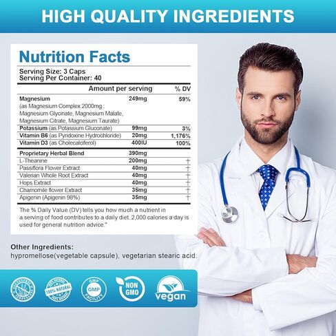 مكمل مركب ثلاثي المغنيسيوم - مع جليسينات المغنيسيوم 500 مجم، مالات، سيترات وتورات - 13 في 1 تركيبة متقدمة للهدوء والعضلات ودعم الأعصاب والنوم - نباتي وغير معدل وراثيًا in Kuwait