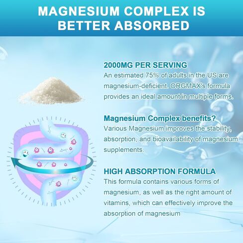 مكمل مركب ثلاثي المغنيسيوم - مع جليسينات المغنيسيوم 500 مجم، مالات، سيترات وتورات - 13 في 1 تركيبة متقدمة للهدوء والعضلات ودعم الأعصاب والنوم - نباتي وغير معدل وراثيًا in Kuwait