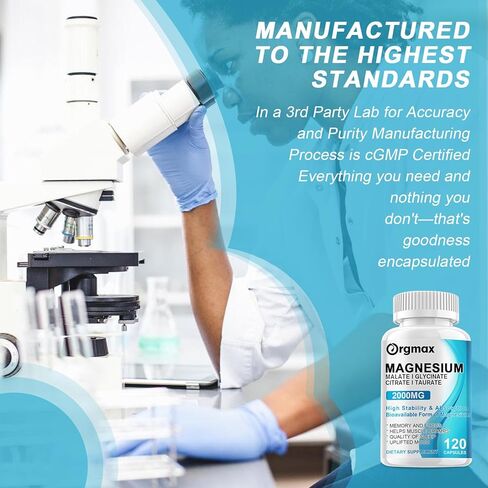 مكمل مركب ثلاثي المغنيسيوم - مع جليسينات المغنيسيوم 500 مجم، مالات، سيترات وتورات - 13 في 1 تركيبة متقدمة للهدوء والعضلات ودعم الأعصاب والنوم - نباتي وغير معدل وراثيًا in Kuwait
