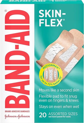 ضمادات لاصقة Skin-Flex من العلامة التجارية Band-Aid للإسعافات الأولية والعناية بالجروح البسيطة والخدوش والحروق، ضمادات مرنة معقمة رائعة للأصابع واليدين والركبتين، أحجام متنوعة، 20 قيراط in Saudi Arabia