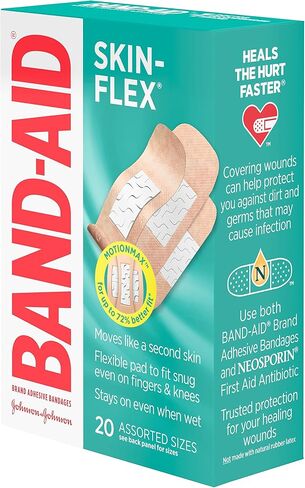 ضمادات لاصقة Skin-Flex من العلامة التجارية Band-Aid للإسعافات الأولية والعناية بالجروح البسيطة والخدوش والحروق، ضمادات مرنة معقمة رائعة للأصابع واليدين والركبتين، أحجام متنوعة، 20 قيراط in Saudi Arabia