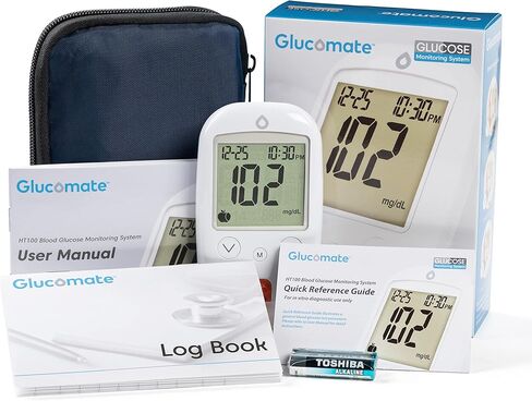 Glucose Monitor Kit - Blood Sugar Test Kit with Blood Glucose Test Strips & Lancets for Diabetes Testing | Glucomate Blood Glucose Monitor Kit includes 1 Blood Sugar Monitor, 100 Diabetic Test Strips, 100 30G Lancets, 1 Lancing Device and Diabetes Testing in Kuwait