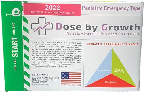 Dose By Growth Updated PALS (Reviewed in 2022) - Pediatric Advanced Life Support Emergency Length-Based Tape with Broselow Compatible Color Zones Designed for Paramedics, Nurses & EMS Providers in Kuwait