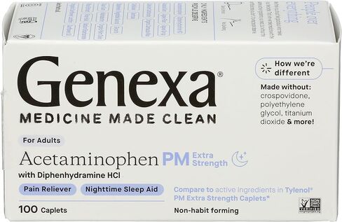 Genexa Extra Strength Pain & Fever PM Acetaminophen & Sleep Aid Caplets, 50 Count in Kuwait