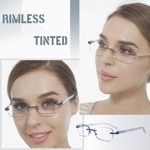CRGATV 4-pack نظارات قراءة ملونة بدون إطار للنساء الضوء الأزرق حجب القراء الأنيقين المضادة للأشعة فوق البنفسجية / إجهاد العين / الوهج in Kuwait