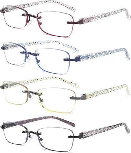 CRGATV 4-pack نظارات قراءة ملونة بدون إطار للنساء الضوء الأزرق حجب القراء الأنيقين المضادة للأشعة فوق البنفسجية / إجهاد العين / الوهج in Kuwait